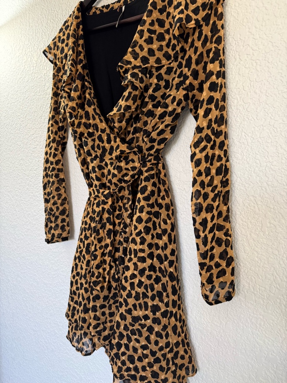 Free People Leopard Print‎ Ruffle Wrap Mini Dress | Boho Flowy| XS - Picture 3 of 12